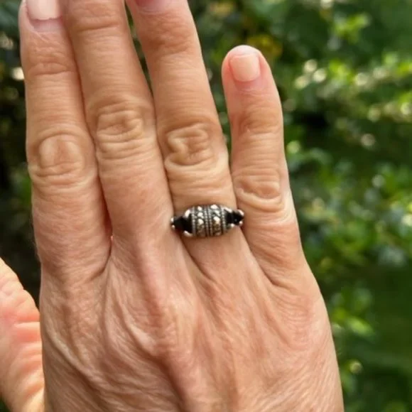 VTG 925 Sterling Black Onyx Marcasite RING - Picture 1 of 10
